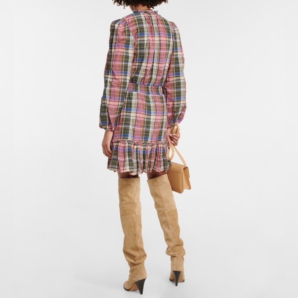 Veronica Beard Jeans Destiny Ruffled Metallic Checked Cotton Blend Mini Dress - Picture 2 of 13
